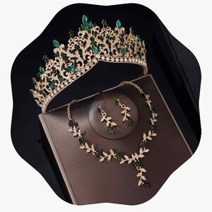 Tiaras and Crowns for Women,3-pack Tiaras Earrings Necklace Bridal Jewelry Set